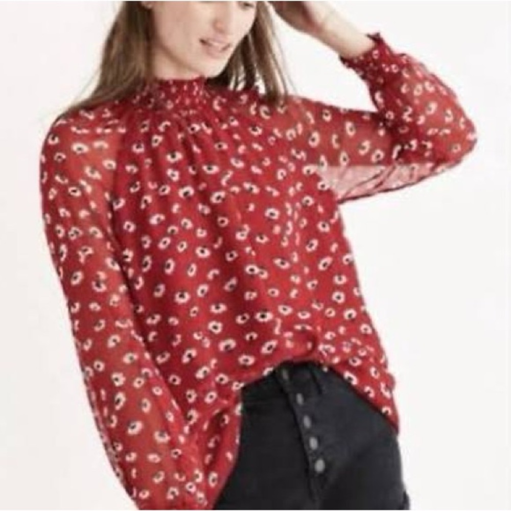 Madewell | Floral Red Mock Neck Top